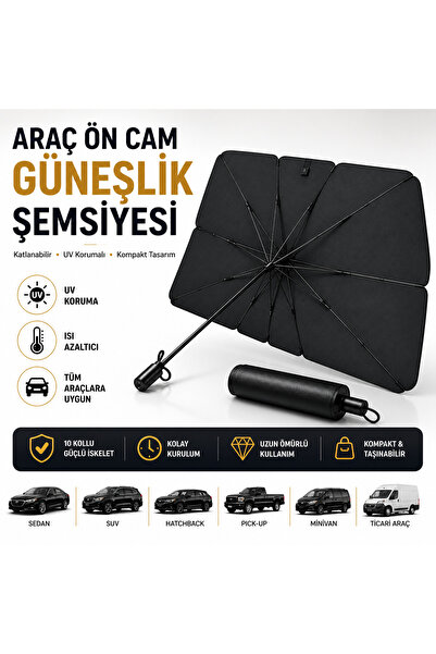 Araç Ön Cam Güneşlik Şemsiyesi Katlanabilir UV Korumalı Oto Güneşliği
