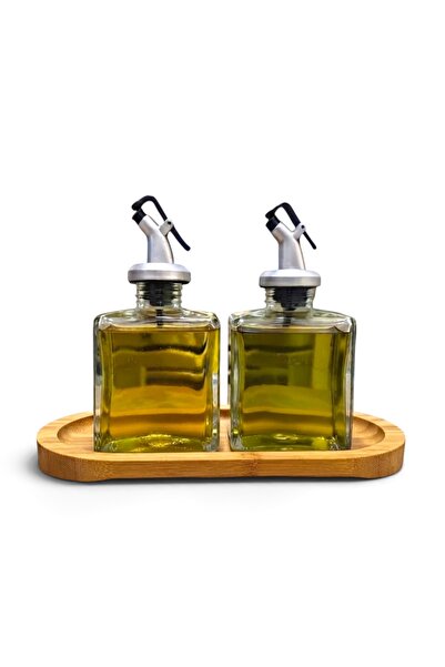 Trend Home Life Sofranız için Ahşap Stantlı 2 li 200 ml Cam Yağdanlık Sirkeli...