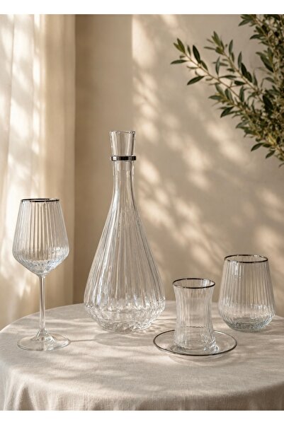 Şahika Kristal cama atılan imza Silk Platinum (Silver) 49 Piece Crystal Glass...
