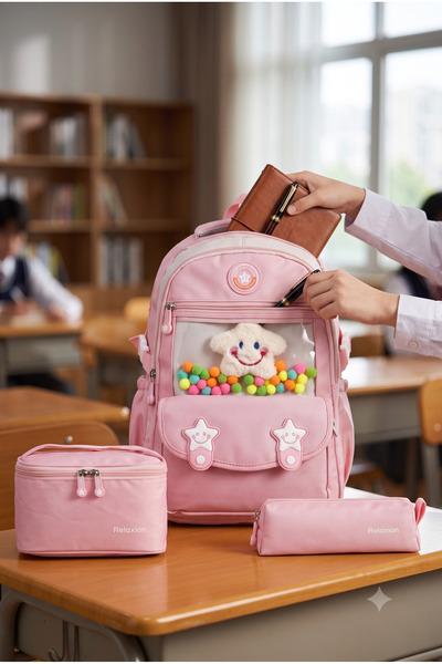 Relaxion Set of 3 Children's Primary School Bags with Pen Holder and Lunch Ba...