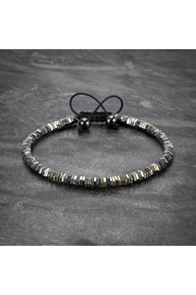 Alnis Atelier Gold and Gray Hematite Natural Stone Bracelet