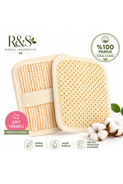 R&S Doğal Kozmetik Pamuk Kare Banyo Lifi Çift Taraflı Pamuklu Banyo Kesesi Mi...