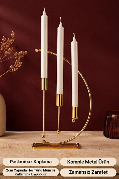 mba decor metal bending art Nota Model 3'lü Gold Metal Şamdan Mumluk Seti Pas...