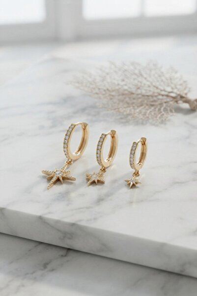 Inure Jewelry طقم أقراط على شكل نجمة قطبية ذهبية اللون مكون من 3 قطع