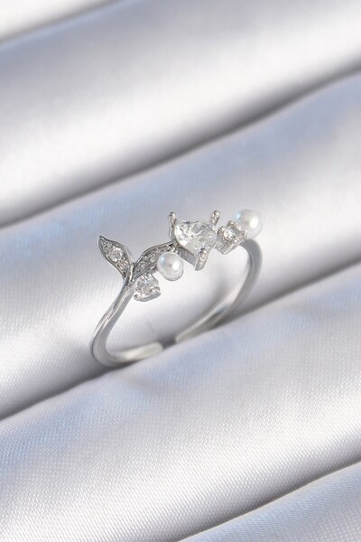 Inure Jewelry Brass Silver Color Zircon Stone Heart Leaf Model Pearl Detail W...