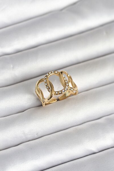 Inure Jewelry خاتم نسائي من الفولاذ 316L بلون ذهبي موديل سامانيولو