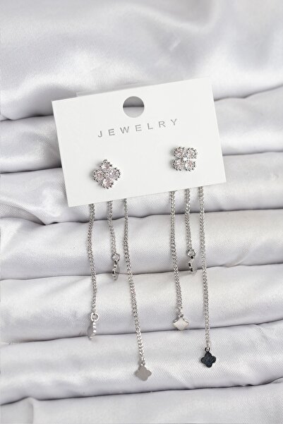 Inure Jewelry أقراط نسائية متدلية من النحاس الفضي اللون على شكل ورقة البرسيم