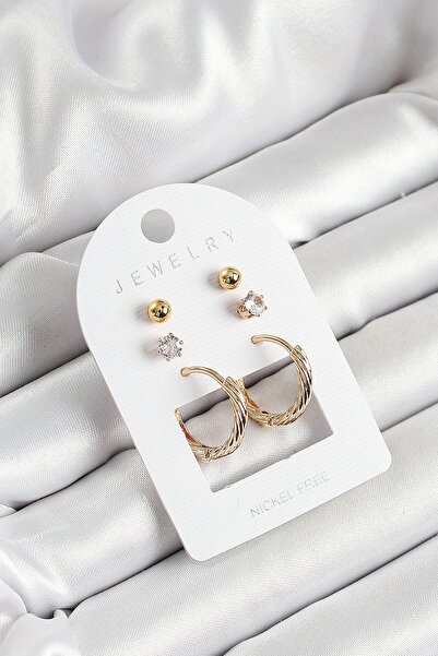 Inure Jewelry طقم أقراط نسائية مكونة من 3 أزواج من الذهب مع أحجار الزركون وال...