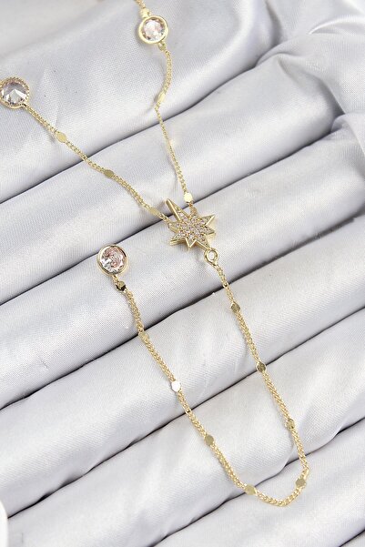 Inure Jewelry قلادة من النحاس الأصفر والزركون بحجر القطب النجمي موديل ذهبي ال...