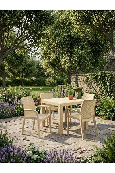 Estelia Netaks Efes Kapuçino 4’lü Set (4 SANDALYE 1 MASA) Camsız Ürün Bahçe, ...