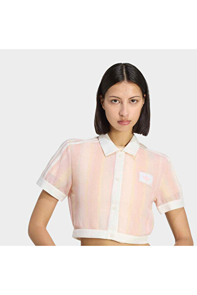 adidas Originals Summer Glow Striped Cropped Kadın Pembe Polo Tişört (KY8140)