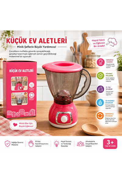 ela777 Işıklı Sesli Fonksiyonlu Oyuncak Blender Eğlenceli Eğitici Oyuncak Küç...