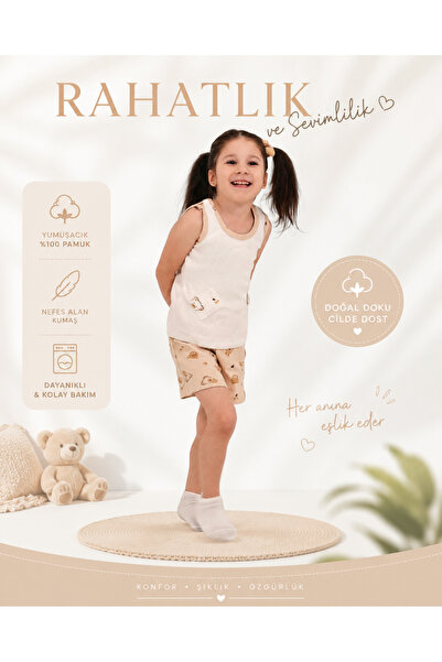 Nappyboo kız çocuk pamuklu şortlu atletli pijama takımı