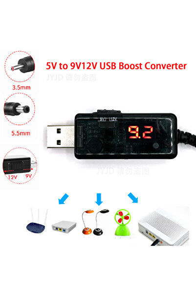 Choice محول تعزيز USB أسود من 5 فولت تيار مستمر إلى 9 فولت 12 فولت كابل محول ...
