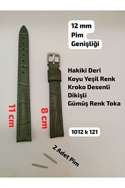 Brality 12 mm Uyumlu Kol Saati Kordonu - HAKİKİ DERİ , KOYU YEŞİL Renk , KROK...