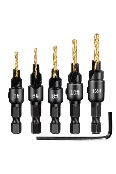 Choice 5Pcs Gold 5pc Hexagon Countersink Drill Set, Carpenter Hole Opener Tap...