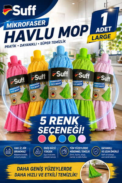 Suff Mikrofiber Büyük Boy Havlu Mop (90X64CM) Mix Renk