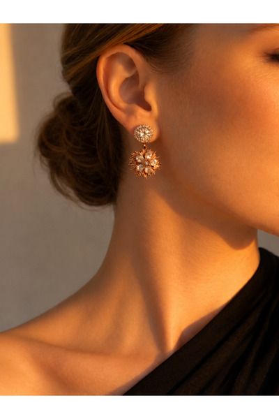 Owentis Steel Rose Gold Crystal Stone Oriana Earrings -No Tarnishing-