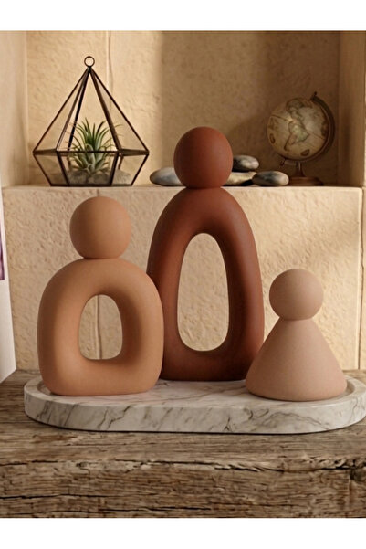 LUNİVAA HOME 4'lü Dekoratif Aile Büstü Biblo Seti & Mermer Desen Oval Tepsi –...