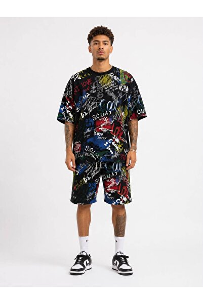 HZR wear Men's Shorts and T-Shirt Set Oversize Graffiti Printed Summer Set of 2