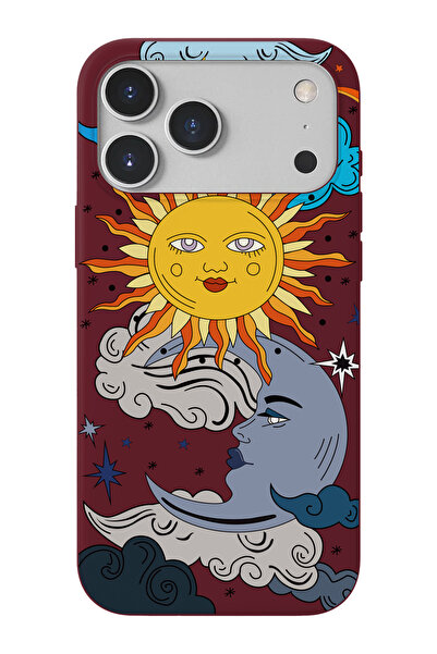 shoptocase iPhone 17 Pro Max Uyumlu Güneş Ay Desenli İçi Süet Lansman Telefon...