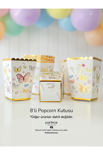 partince Gold Yaldızlı Makaron Kelebek 8'li Popcorn Patlamış Mısır Kutusu