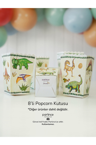 partince Dinozor Tema 8'li Popcorn Patlamış Mısır Kutusu