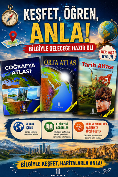 Ata Yayıncılık Coğrafya Atlası-Orta Atlas-Tarih Atlası