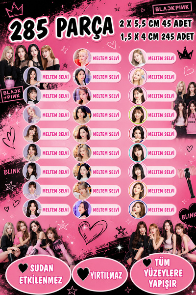 Kt Grup Okul Etiketi Kalem Defter Etiketi BlackPink Temalı Özel Isimli Etiket...