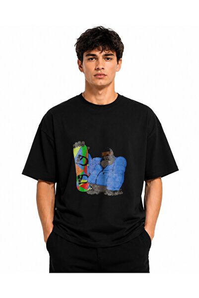 Inscriptie Unisex Premium Cotton Casual T-Shirt "Gorilla snowboarding"