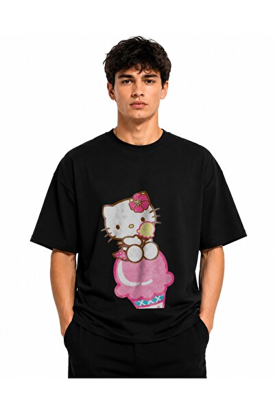 Inscriptie Унисекс премиум памучна ежедневна тениска "Hello Kitty сладолед "