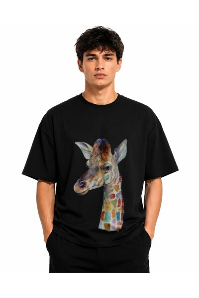 Inscriptie Tricou Unisex Bumbac Premium Casual " Pictura girafa "