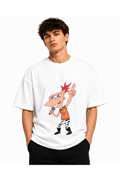 Inscriptie Unisex Βαμβακερό T-Shirt Υψηλής Ποιότητας "Φινέας στο Μικρόφωνο "