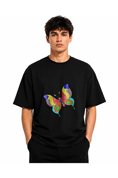 Inscriptie Ουνισέξ Βαμβακερό T-Shirt Υψηλής Ποιότητας  "Πολύχρωμη Πεταλούδα "