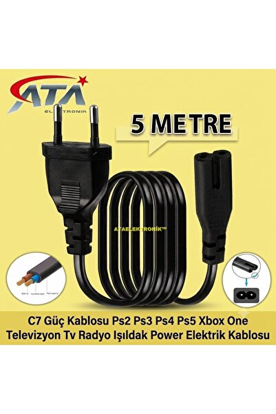 ATAEXPRESS 5 metre 5mt Teyp Teyip Fişi Power Güç Kablosu 2 Pin Radyo Fişi 2 Oluk