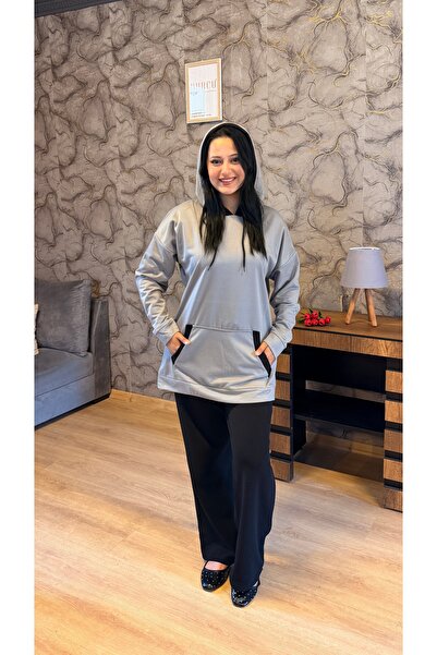 BURCU TESETTÜR Women's Double Color Garnished SWEAT BRC1703 Gray