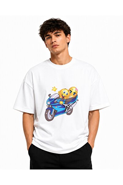 Inscriptie Tricou Unisex Bumbac Premium Casual " Motorcycle smiley "