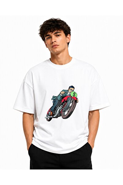 Inscriptie Unisex Premium Cotton Casual T-Shirt "Motorcycle race illustration"