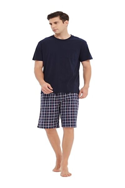 Global Pijama Barbat Bumbac, Tricou cu mânecă scurtă, Pantaloni scurți, Model...