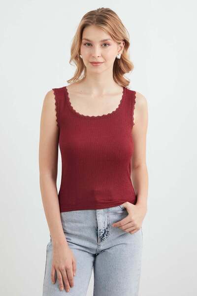 Fulla Moda Bürümcük Kumaş Dantelli Askılı Body