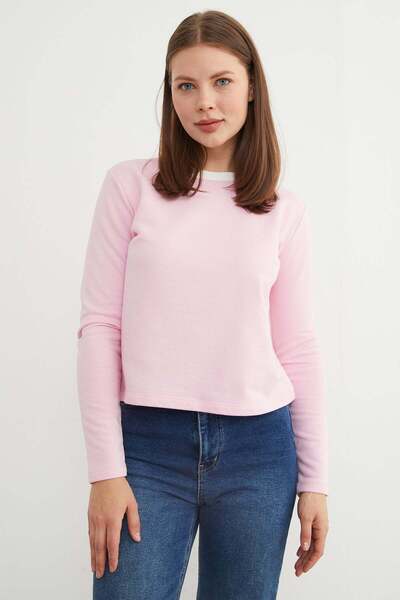 Fulla Moda 3 İplik Şardonsuz Yakası Ribanalı Sweatshirt