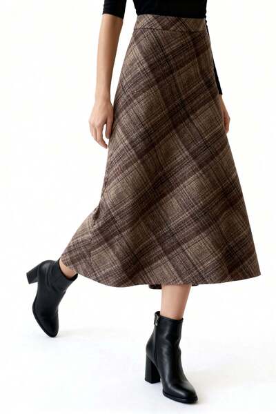 HAKKE Women's Plaid High Waist Skirt