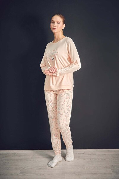Fulla Moda Set de pijamale din 2 piese cu gâtul rotund brodat de iepure