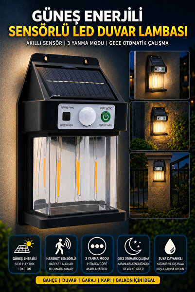 DEMPOWER 3 Ledli Güneş Enerjili Sensörlü Duvar Lambası