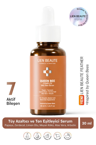 Lien Beaute Kraliçe Arı Tüy Azaltıcı ve Ton Eşitleyici Serum Formik Asit Papa...