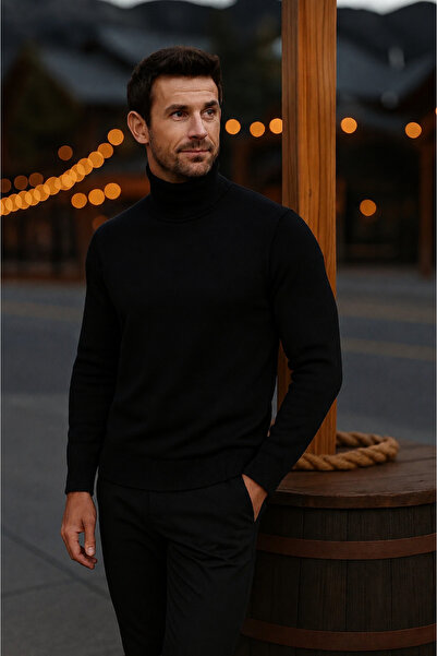 comstar Men's Casual Slim Fit Black Full Turtleneck Sweater