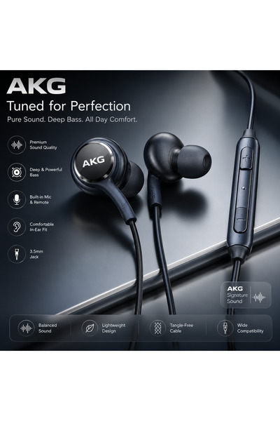 AKG سماعات أذن مع ميكروفون لهاتف سامسونج جالاكسي S8/S8+، لون أسود