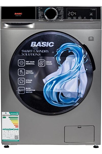 BASIC غسالة ملابس تحميل أمامي، سعة 13 كجم، تجفيف 8 كجم، لون فضي - BAWMDF-M 130 S