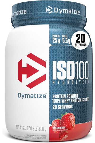 Dymatize مسحوق بروتين مُحلل ISO 100، بنكهة الفراولة (1.34 رطل، 610 جم) 100% ع...