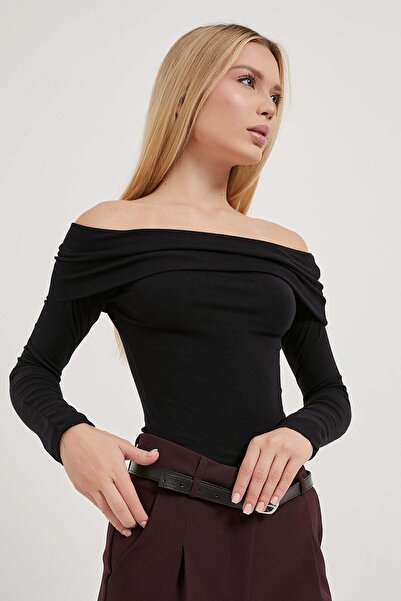 Arma Life Women's Off-The-Shoulder Soft Flexible Basic Black Tight Blouse